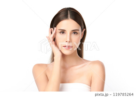 Beautiful young asian woman with clean fresh skin on white background, Face care, Facial treatment, Cosmetology, beauty and spa, Asian women portrait. 119785264