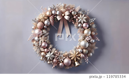 ピンクゴールドのクリスマスリース 119785334