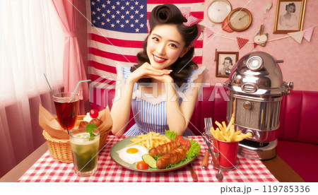 ハンバーガー屋でランチ ハンバーガー屋でランチ 119785336