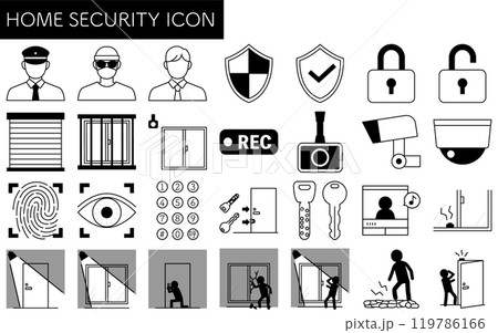 防犯・ホームセキュリティの白黒アイコン 119786166