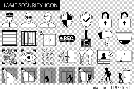 防犯・ホームセキュリティの白黒アイコン 119786166