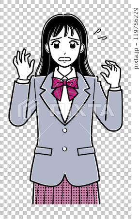 焦っている様子のブレザーの女子高生(上半身・シンプル) 焦っている様子のブレザーの女子高生(上半身・シンプル) 119786229
