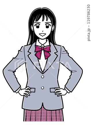 腰に手をあてているブレザーの女子高生（上半身・シンプル） 119786230