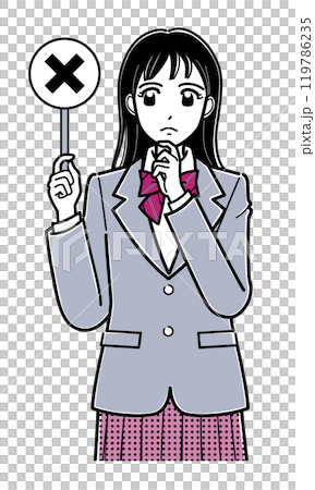 A high school girl in a blazer holding a badge of exoneration (upper body, simple) A high school girl in a blazer holding a badge of exoneration (upper body, simple) 119786235