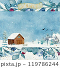 冬の静かな山小屋と雪景色 119786244
