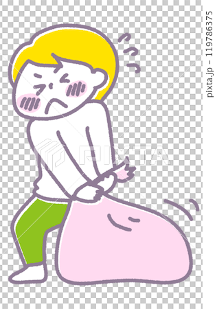 背著沉重垃圾袋的婦人（粉彩） 119786375