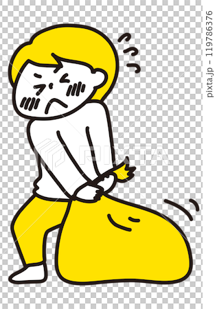 一個女人正在努力搬運沉重的垃圾袋（2種顏色） 119786376