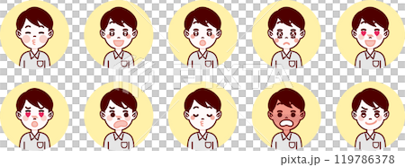 学生・男子高生の表情アイコンセット（喜び・憧れ・恥ずかしい） 119786378