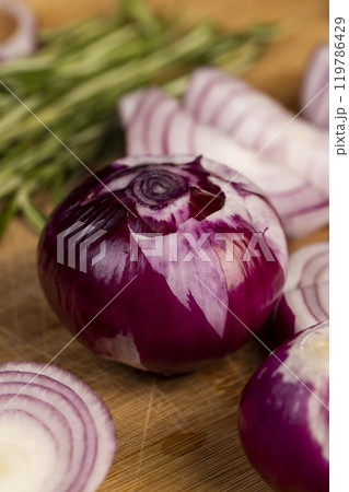 preparing red onions for cooking in dishes preparing red onions for cooking in dishes 119786429