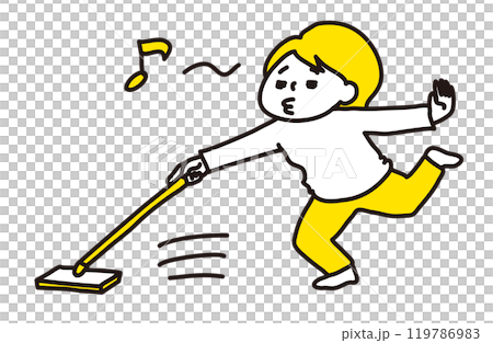 A woman humming while cleaning the floor with a floor wiper (2 colors) A woman humming while cleaning the floor with a floor wiper (2 colors) 119786983