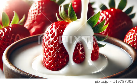 練乳にディップしている苺 119787302