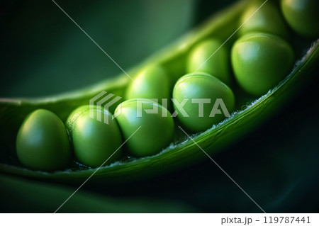 Under natural light, fresh peas in a pod reveal their detailed texture 119787441
