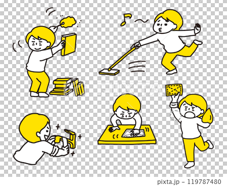 拋光、擦拭、除塵：一組執行各種清潔任務的人員（2 種顏色） 119787480