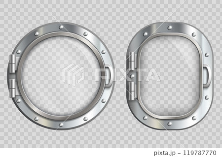 Collection of metal portholes with glass window. Collection of metal portholes with glass window. 119787770