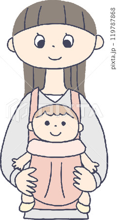 抱っこ紐で赤ちゃんを抱っこするお母さん前向き 119787868