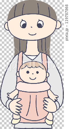 抱っこ紐で赤ちゃんを抱っこするお母さん前向き 119787868