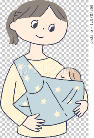 媽媽用嬰兒背帶抱嬰兒的背帶 119787869
