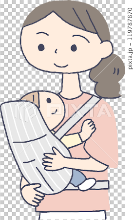 抱っこ紐で赤ちゃんを抱っこする女性 119787870