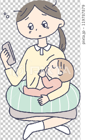 授乳中の疲れたお母さん 授乳中の疲れたお母さん 119787879