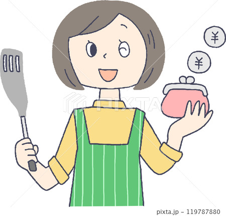 節約している主婦のイラスト 119787880