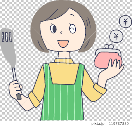 節約している主婦のイラスト 119787880