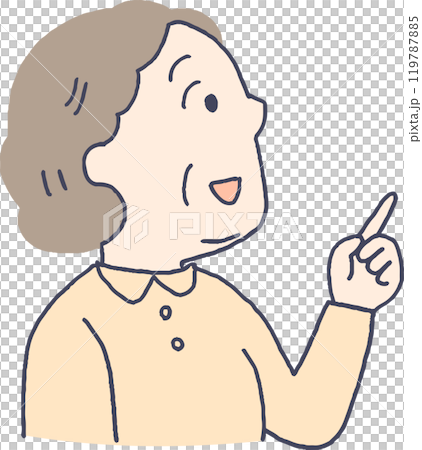 Profile of a senior woman pointing up 119787885