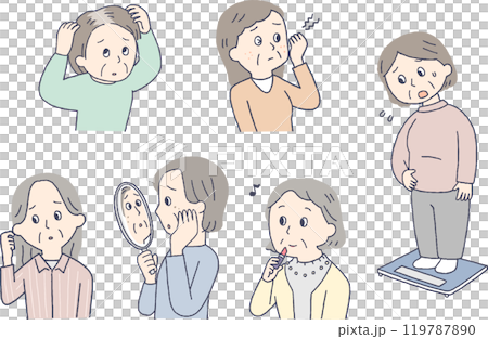 シニア女性のライフスタイルセット シニア女性のライフスタイルセット 119787890