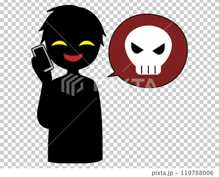 スマホで話す悪人とドクロマークの危険な話をするイメージの素材 スマホで話す悪人とドクロマークの危険な話をするイメージの素材 119788006