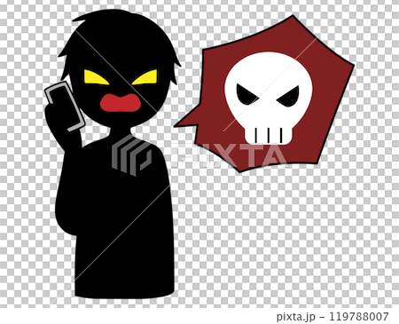 Image of a dangerous conversation between a villain talking on a smartphone and a skull and crossbones 119788007