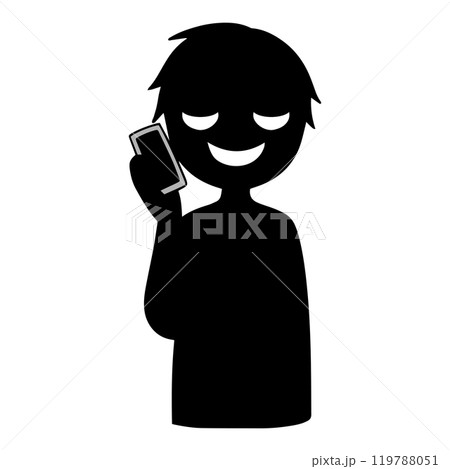 スマホで話す悪人イメージの黒いシルエットの人物の素材 119788051