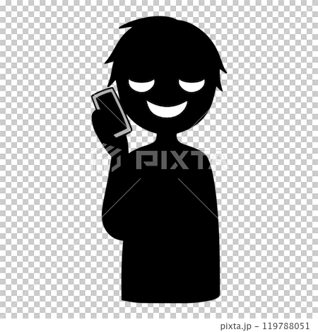 スマホで話す悪人イメージの黒いシルエットの人物の素材 119788051