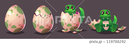 Dinosaur hatch egg. Cute dino crack shell isolated 119788292