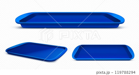 Blue rectangle plastic lunch tray side view mockup Blue rectangle plastic lunch tray side view mockup 119788294