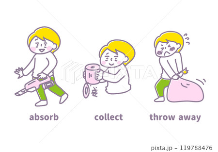 吸い取る・集める・捨てる　掃除の一連の流れ（パステル） 119788476