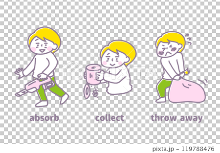 吸い取る・集める・捨てる　掃除の一連の流れ（パステル） 119788476