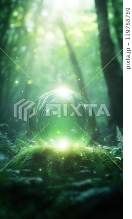 mystical green orb rests on lush moss in serene forest, surrounded by soft, glowing particles. enchanting atmosphere evokes sense of wonder and tranquility mystical green orb rests on lush moss in serene forest, surrounded by soft, glowing particles. enchanting atmosphere evokes sense of wonder and tranquility 119788789