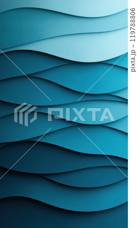 Textured waves in varying shades of blue create calming and serene backdrop, perfect for modern design projects. smooth curves evoke sense of tranquility and depth 119788806