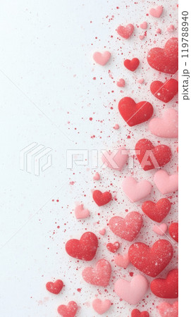 Colorful hearts scattered on white background create romantic atmosphere. Perfect for Valentine Day or love themed designs 119788940