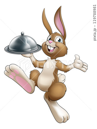 Easter Bunny Rabbit Cartoon Food Tray Cloche Chef Easter Bunny Rabbit Cartoon Food Tray Cloche Chef 119788981