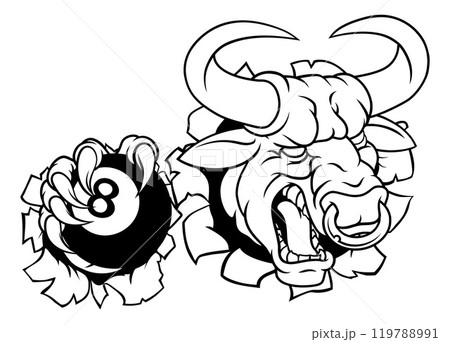 Bull Minotaur Longhorn Cow Pool Mascot Cartoon 119788991