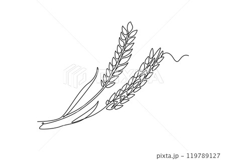 Continuous one line drawing whole healthy organic wheat grain for farm or groceries logo identity. Fresh staple food concept for breakfast cereal icon. Single line design vector graphic illustration 119789127
