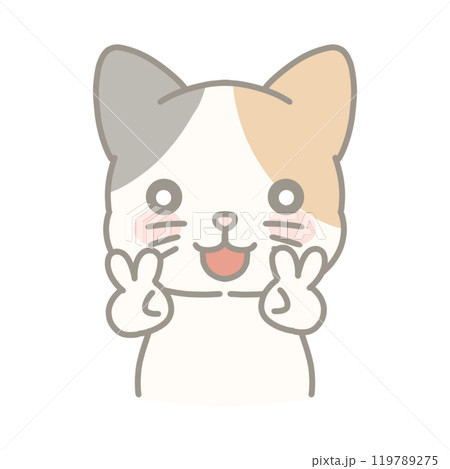 ダブルピースする三毛猫のイラスト ダブルピースする三毛猫のイラスト 119789275