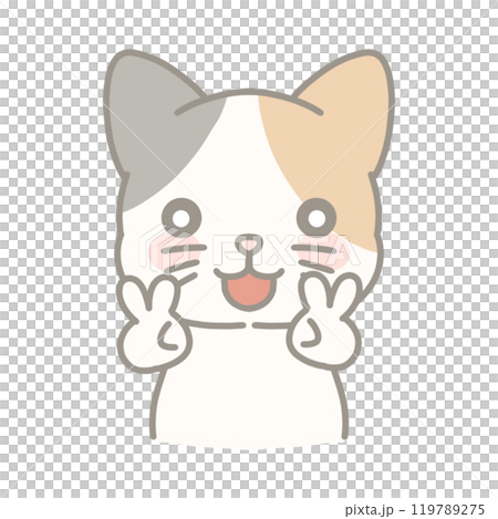 ダブルピースする三毛猫のイラスト ダブルピースする三毛猫のイラスト 119789275