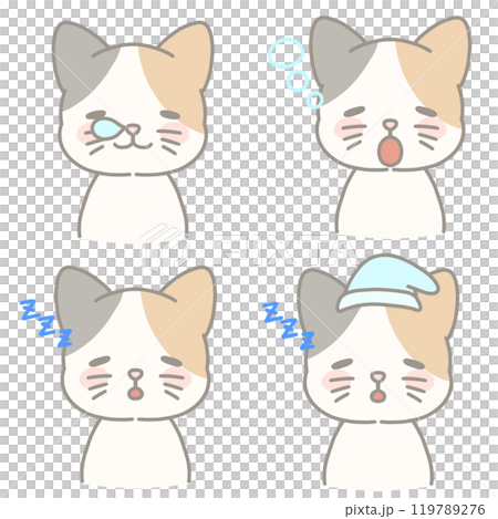 Illustrations of calico cats with various expressions - Sleeping illustration set 119789276