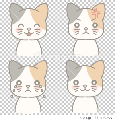 三毛猫の喜怒哀楽の表情のイラストセット 119789295