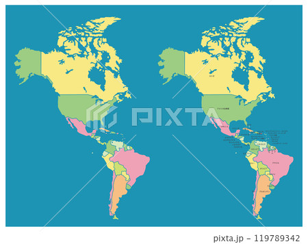 アメリカ大陸色分け地図_ブルー背景セット アメリカ大陸色分け地図_ブルー背景セット 119789342