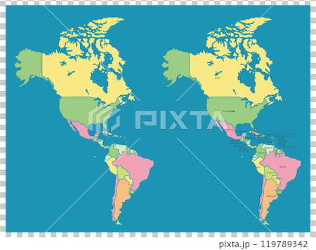 アメリカ大陸色分け地図_ブルー背景セット アメリカ大陸色分け地図_ブルー背景セット 119789342