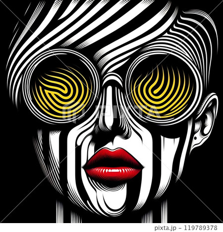 Female face in dynamic geometric style. 119789378