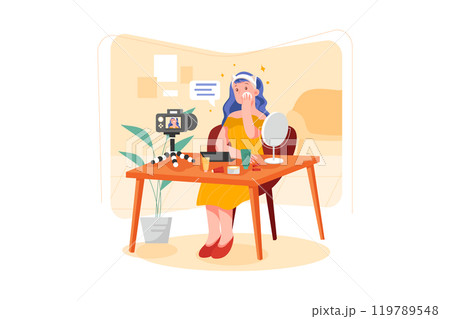 Influencer beauty vlogger apply makeup on youtube Influencer beauty vlogger apply makeup on youtube 119789548