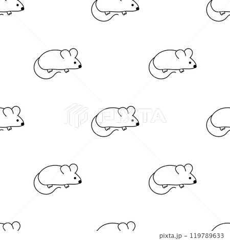 Seamless vector pattern with Cute mouse. Outline, Doodle, Line Art. Animal Background. Flat illustration. 119789633